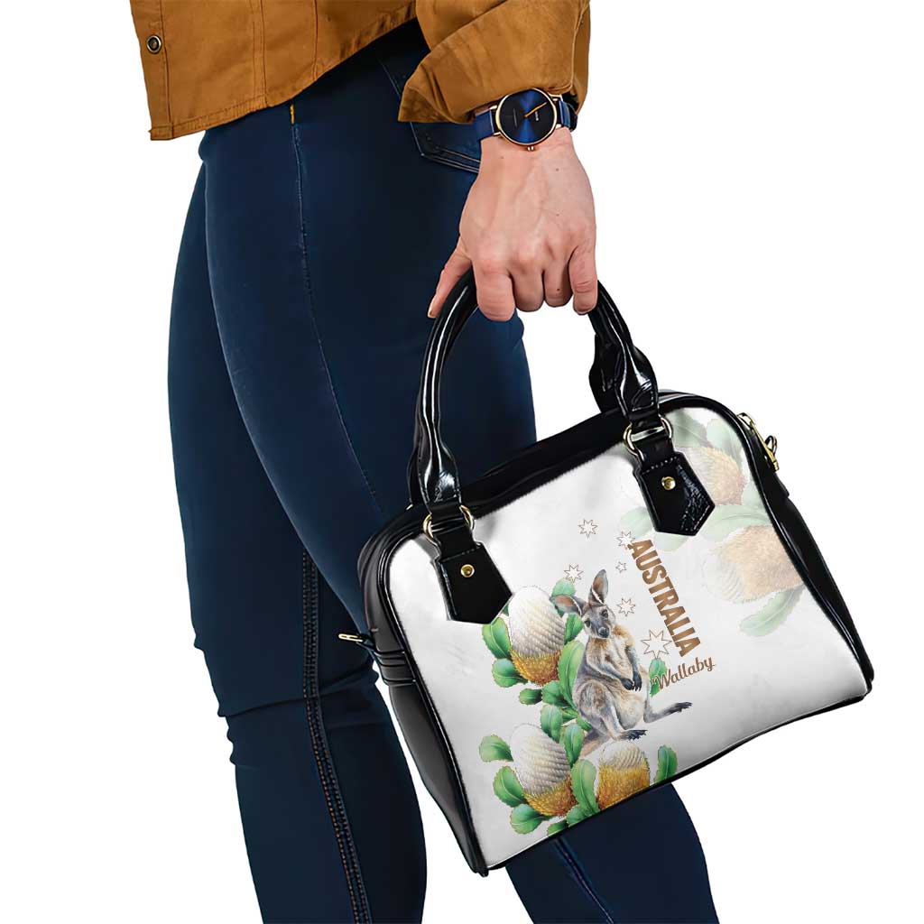 Australia Wallaby Shoulder Handbag Yellow Banksia Watercolor Style - Aussie Hoodie