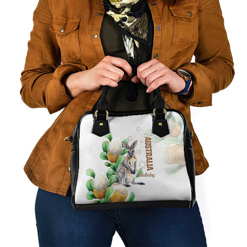 Australia Wallaby Shoulder Handbag Yellow Banksia Watercolor Style - Aussie Hoodie