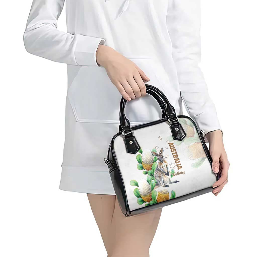 Australia Wallaby Shoulder Handbag Yellow Banksia Watercolor Style - Aussie Hoodie