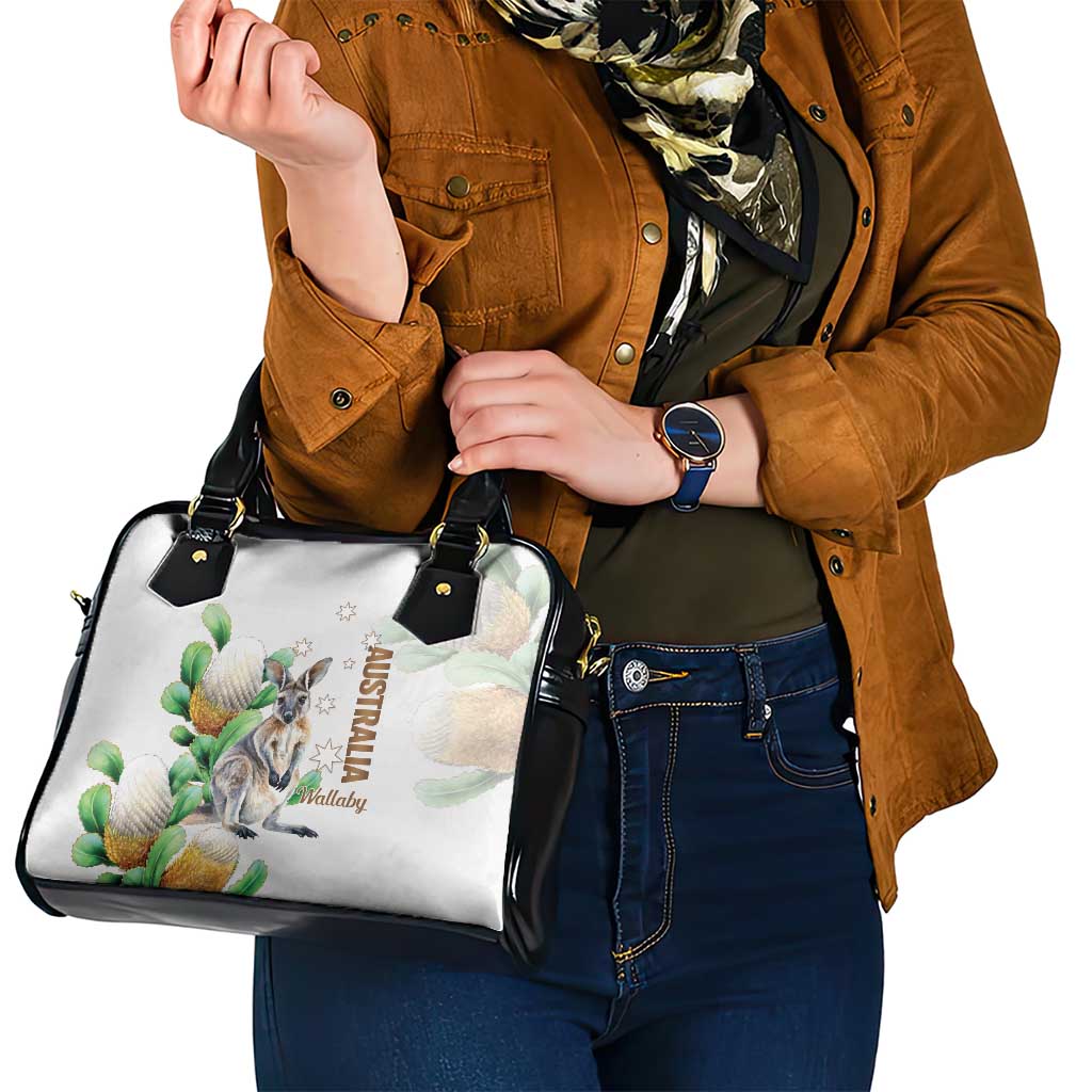 Australia Wallaby Shoulder Handbag Yellow Banksia Watercolor Style - Aussie Hoodie
