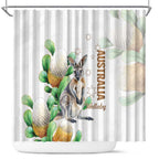 Australia Wallaby Shower Curtain Yellow Banksia Watercolor Style - Aussie Hoodie
