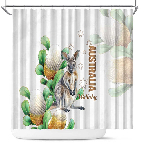 Australia Wallaby Shower Curtain Yellow Banksia Watercolor Style - Aussie Hoodie