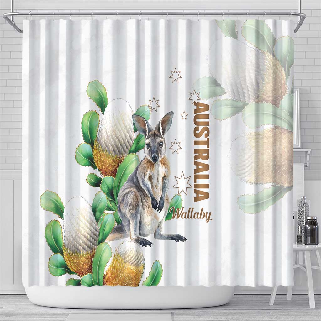 Australia Wallaby Shower Curtain Yellow Banksia Watercolor Style - Aussie Hoodie