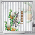Australia Wallaby Shower Curtain Yellow Banksia Watercolor Style - Aussie Hoodie