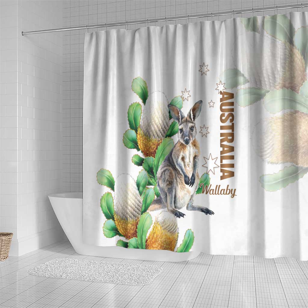 Australia Wallaby Shower Curtain Yellow Banksia Watercolor Style - Aussie Hoodie