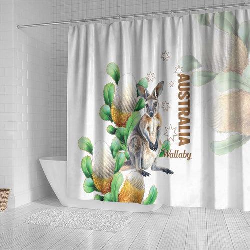 Australia Wallaby Shower Curtain Yellow Banksia Watercolor Style - Aussie Hoodie