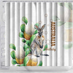 Australia Wallaby Shower Curtain Yellow Banksia Watercolor Style - Aussie Hoodie