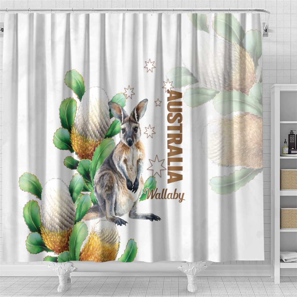 Australia Wallaby Shower Curtain Yellow Banksia Watercolor Style - Aussie Hoodie