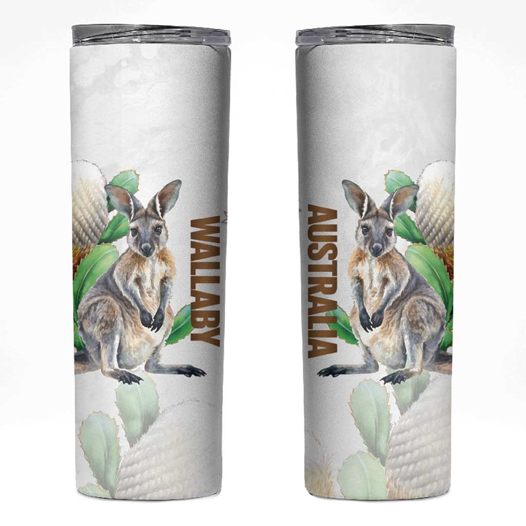 Australia Wallaby Skinny Tumbler Yellow Banksia Watercolor Style - Aussie Hoodie