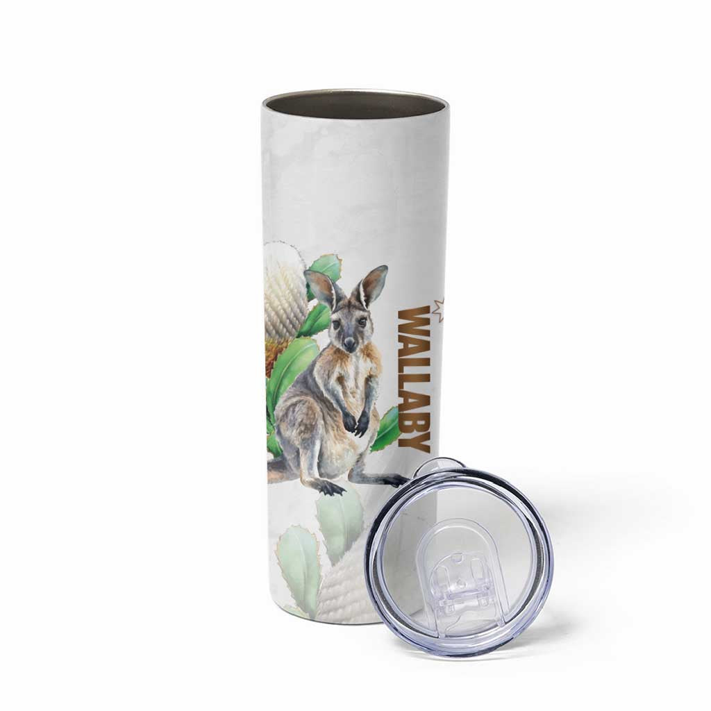 Australia Wallaby Skinny Tumbler Yellow Banksia Watercolor Style - Aussie Hoodie