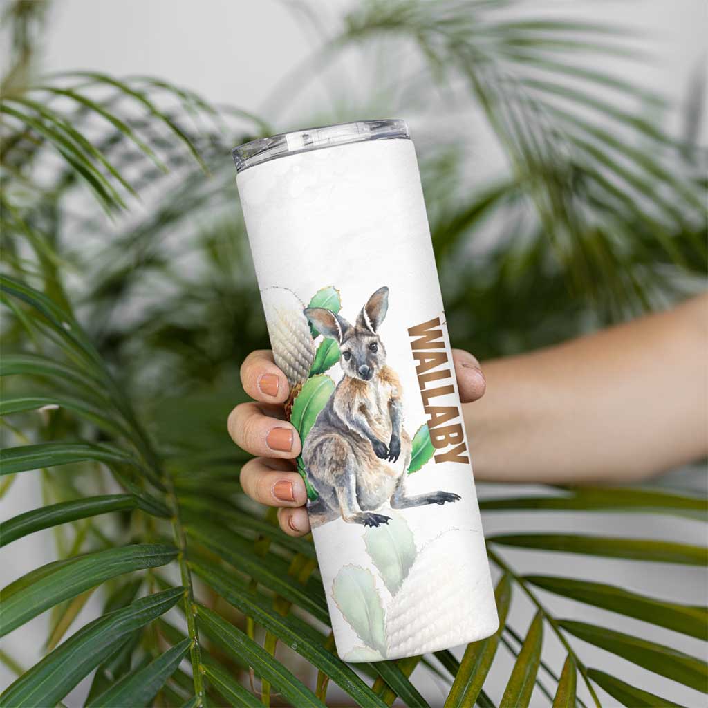 Australia Wallaby Skinny Tumbler Yellow Banksia Watercolor Style - Aussie Hoodie
