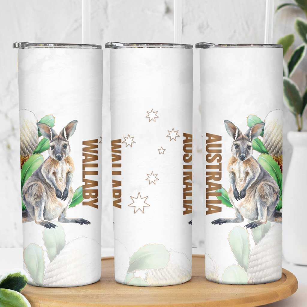 Australia Wallaby Skinny Tumbler Yellow Banksia Watercolor Style - Aussie Hoodie