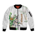 Australia Wallaby Sleeve Zip Bomber Jacket Yellow Banksia Watercolor Style - Aussie Hoodie