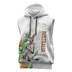 Australia Wallaby Sleeveless Hoodie Yellow Banksia Watercolor Style - Aussie Hoodie