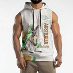 Australia Wallaby Sleeveless Hoodie Yellow Banksia Watercolor Style - Aussie Hoodie