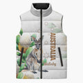 Australia Wallaby Sleeveless Puffer Jacket Yellow Banksia Watercolor Style - Aussie Hoodie