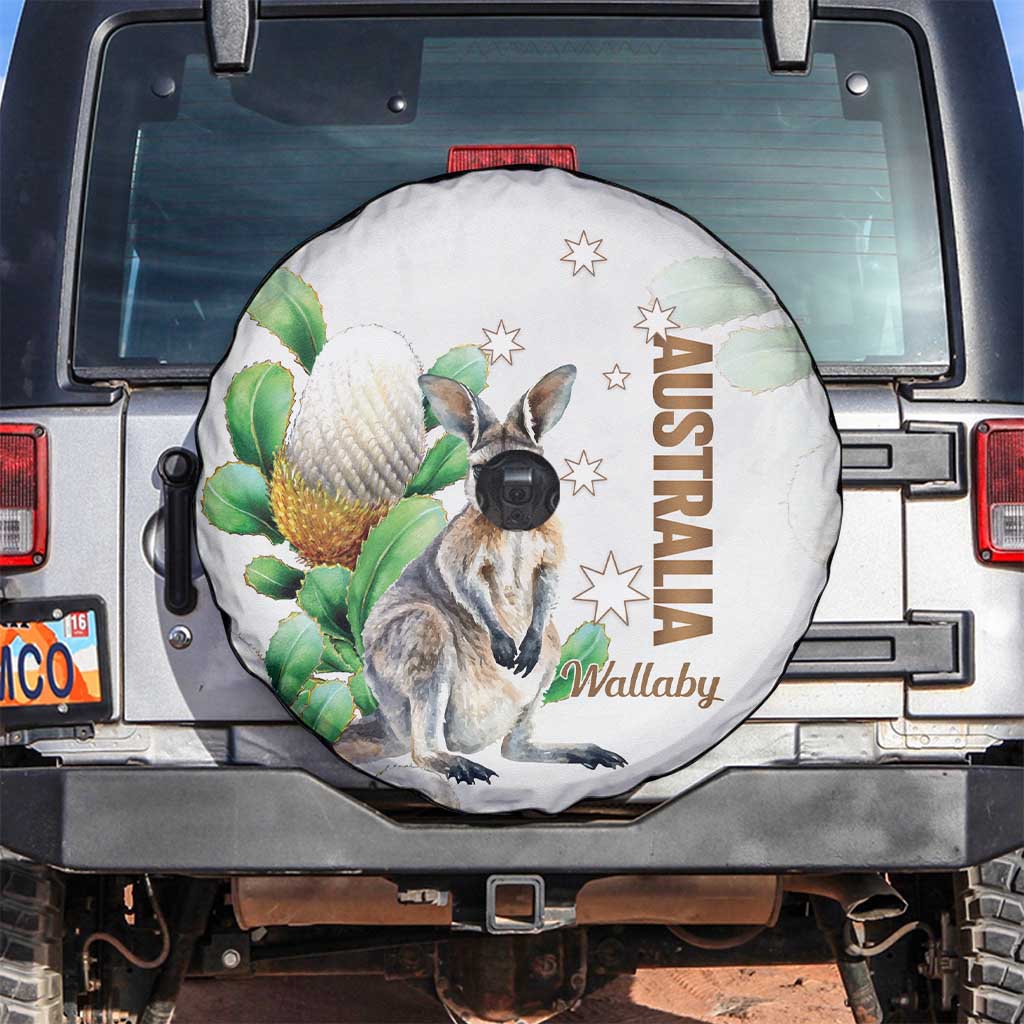Australia Wallaby Spare Tire Cover Yellow Banksia Watercolor Style - Aussie Hoodie