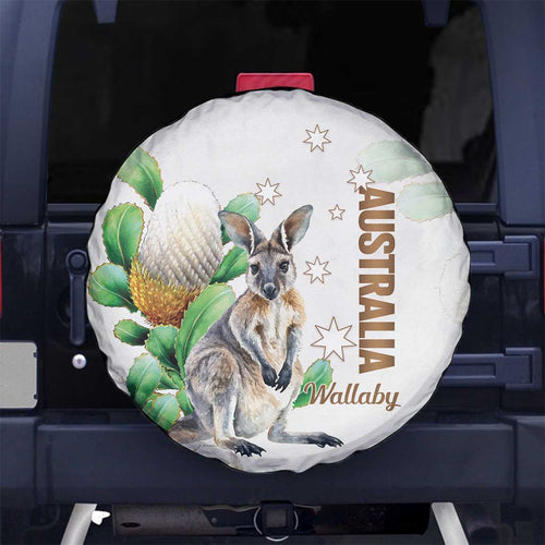 Australia Wallaby Spare Tire Cover Yellow Banksia Watercolor Style - Aussie Hoodie