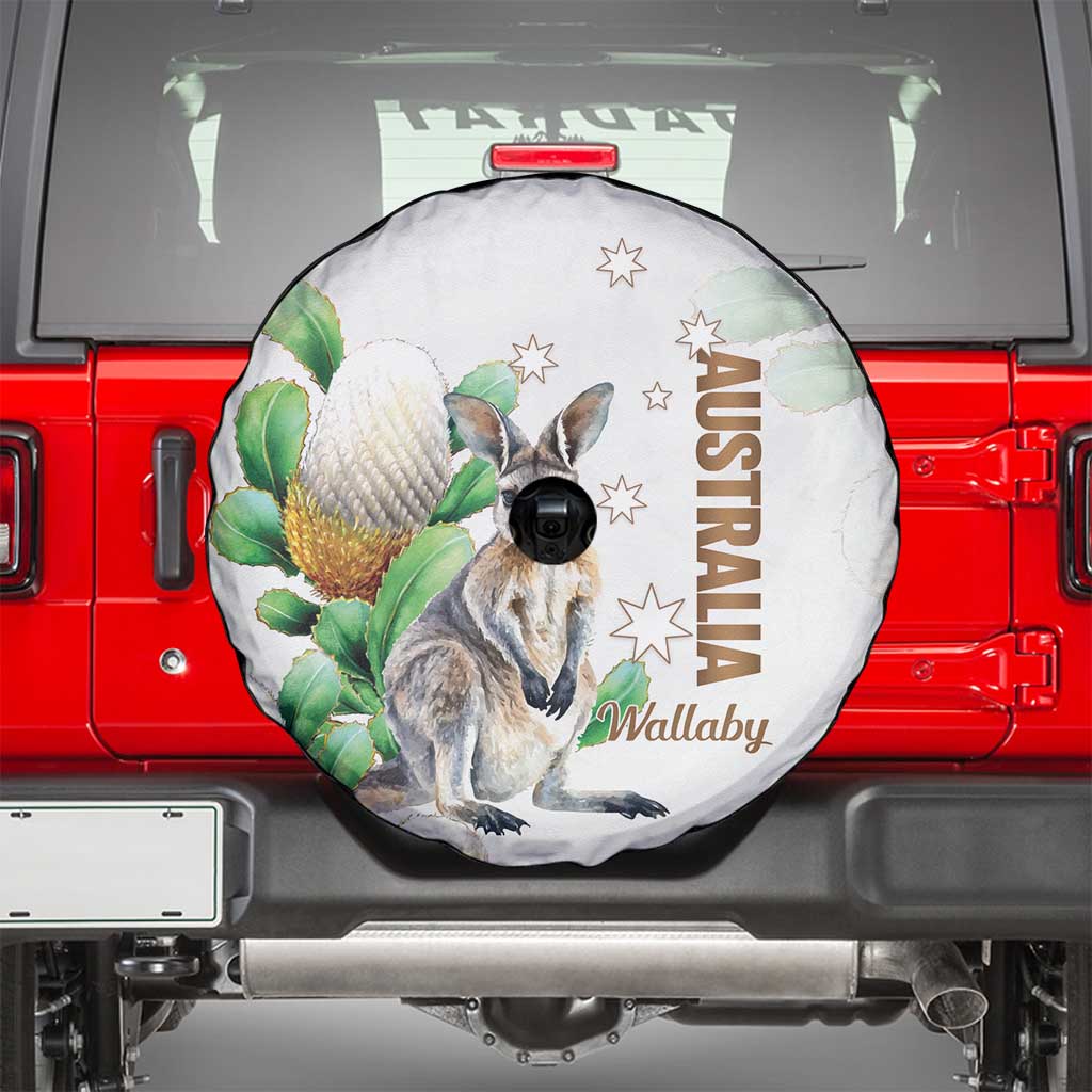 Australia Wallaby Spare Tire Cover Yellow Banksia Watercolor Style - Aussie Hoodie