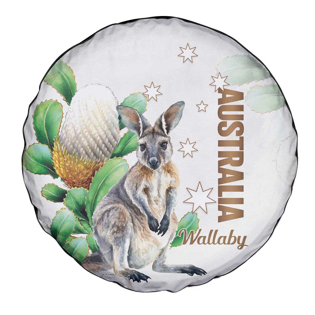Australia Wallaby Spare Tire Cover Yellow Banksia Watercolor Style - Aussie Hoodie