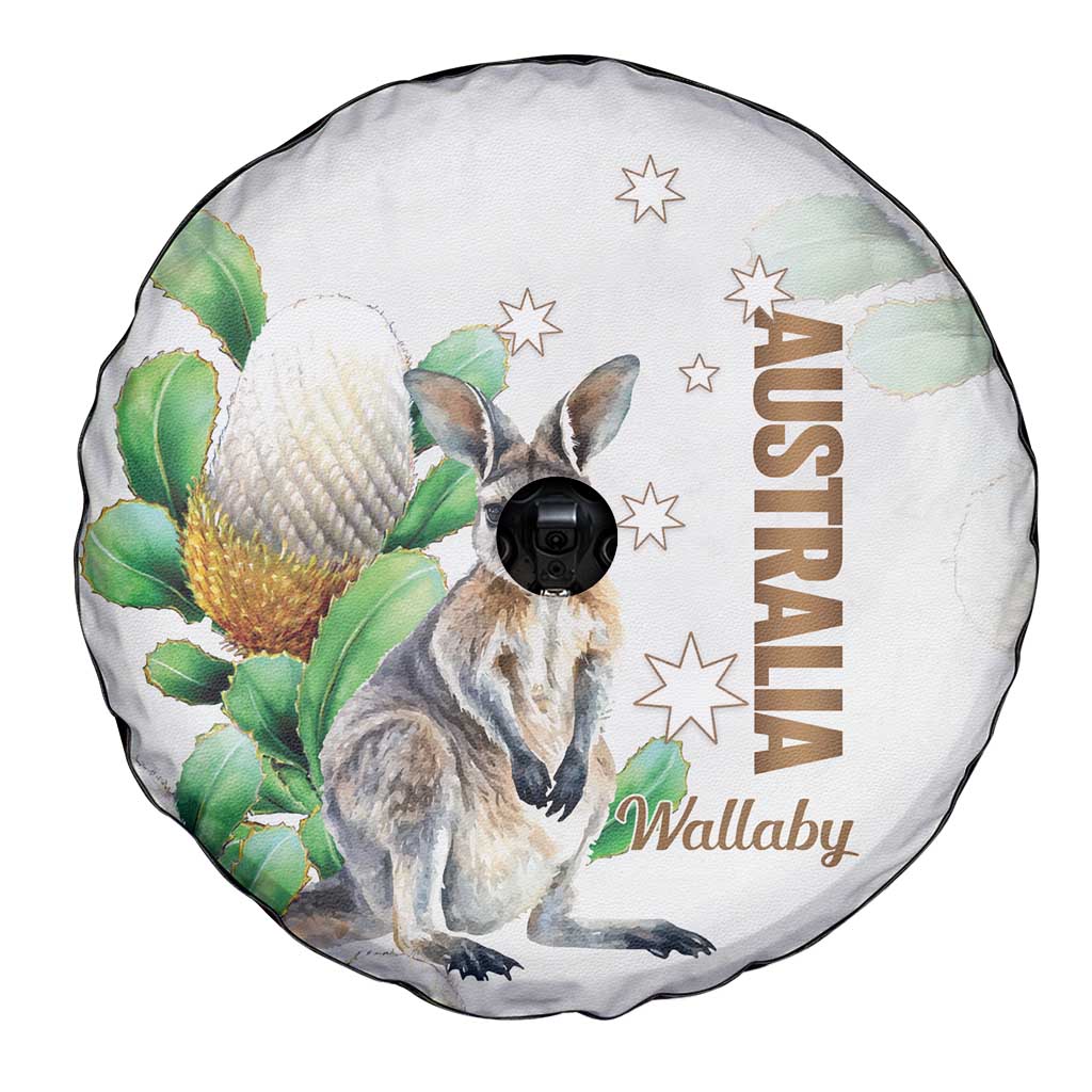 Australia Wallaby Spare Tire Cover Yellow Banksia Watercolor Style - Aussie Hoodie
