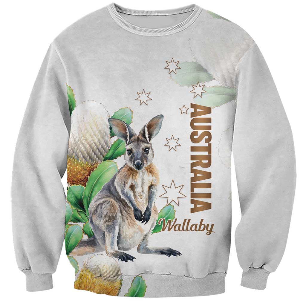 Australia Wallaby Sweatshirt Yellow Banksia Watercolor Style - Aussie Hoodie