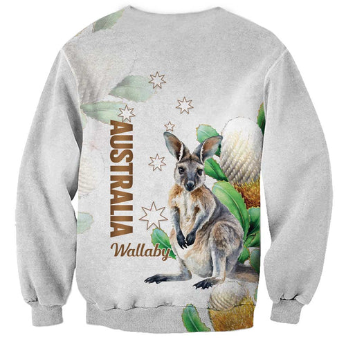 Australia Wallaby Sweatshirt Yellow Banksia Watercolor Style - Aussie Hoodie