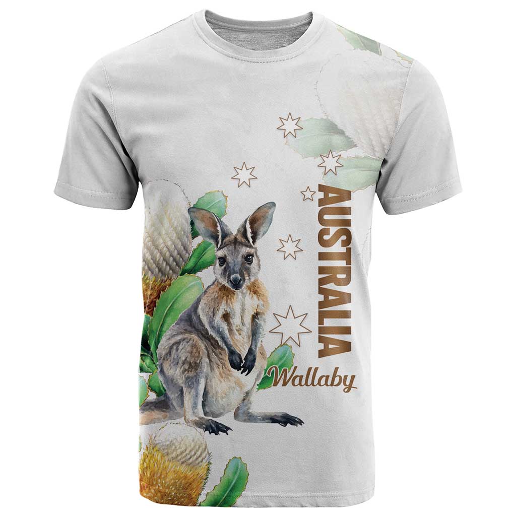 Australia Wallaby T Shirt Yellow Banksia Watercolor Style - Aussie Hoodie