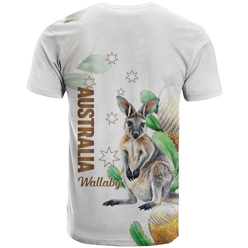 Australia Wallaby T Shirt Yellow Banksia Watercolor Style - Aussie Hoodie