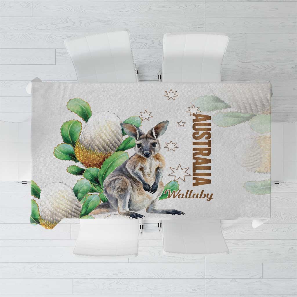 Australia Wallaby Tablecloth Yellow Banksia Watercolor Style - Aussie Hoodie