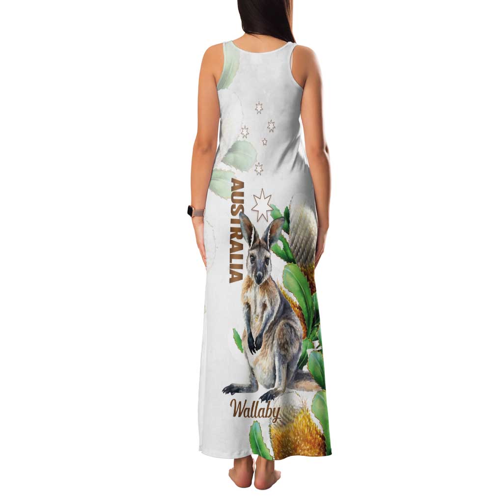 Australia Wallaby Tank Maxi Dress Yellow Banksia Watercolor Style - Aussie Hoodie