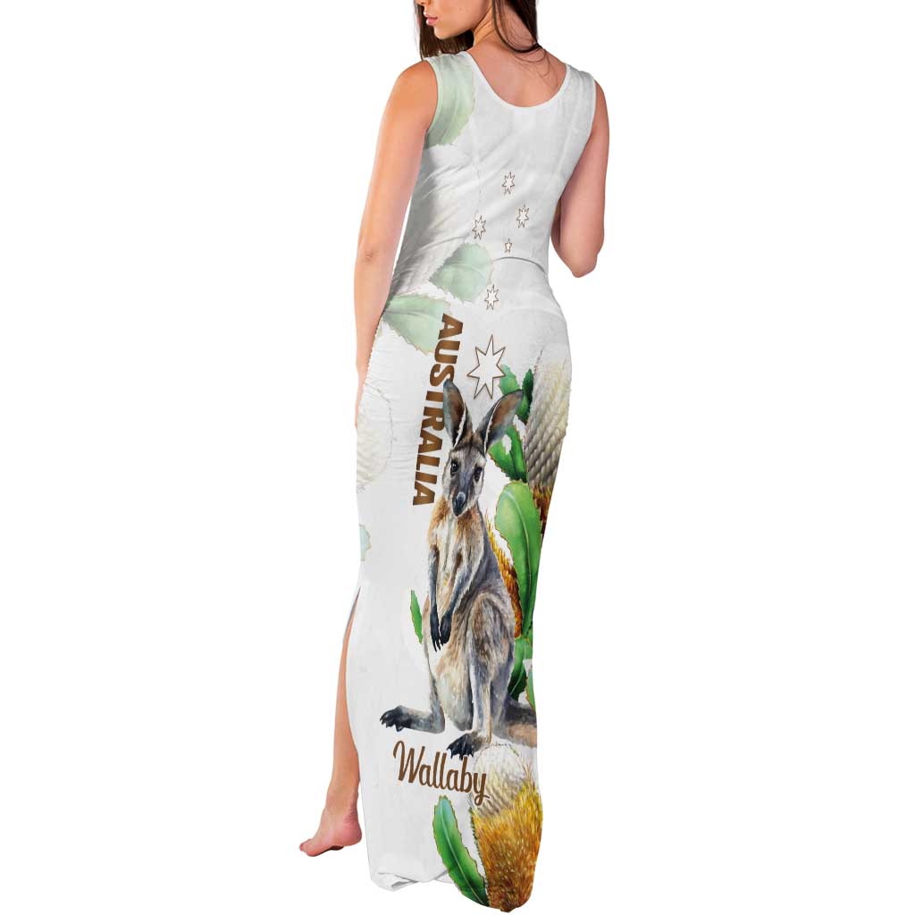 Australia Wallaby Tank Maxi Dress Yellow Banksia Watercolor Style - Aussie Hoodie