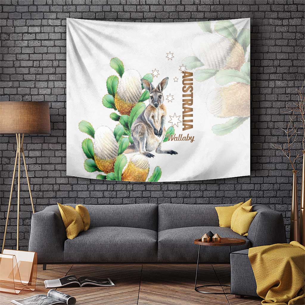 Australia Wallaby Tapestry Yellow Banksia Watercolor Style - Aussie Hoodie