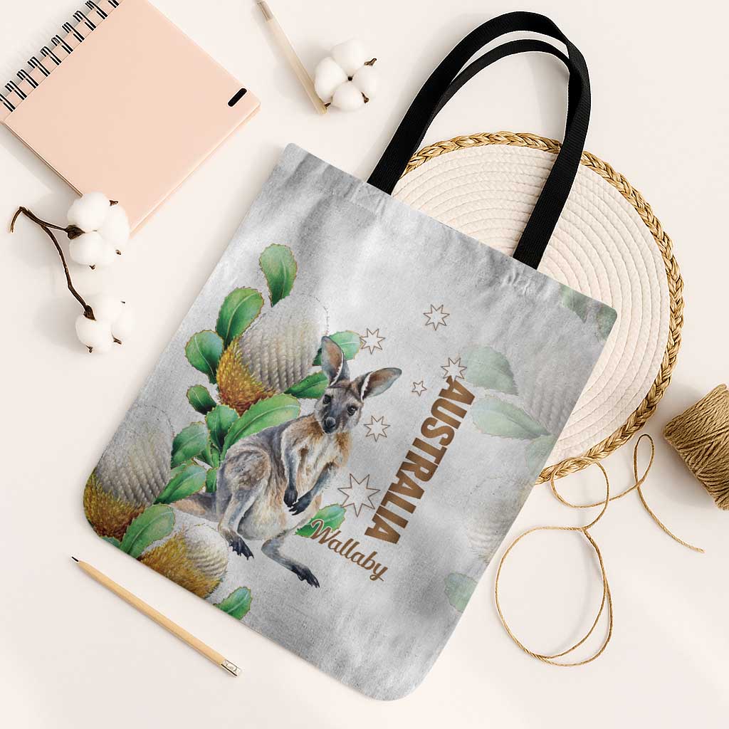 Australia Wallaby Tote Bag Yellow Banksia Watercolor Style - Aussie Hoodie