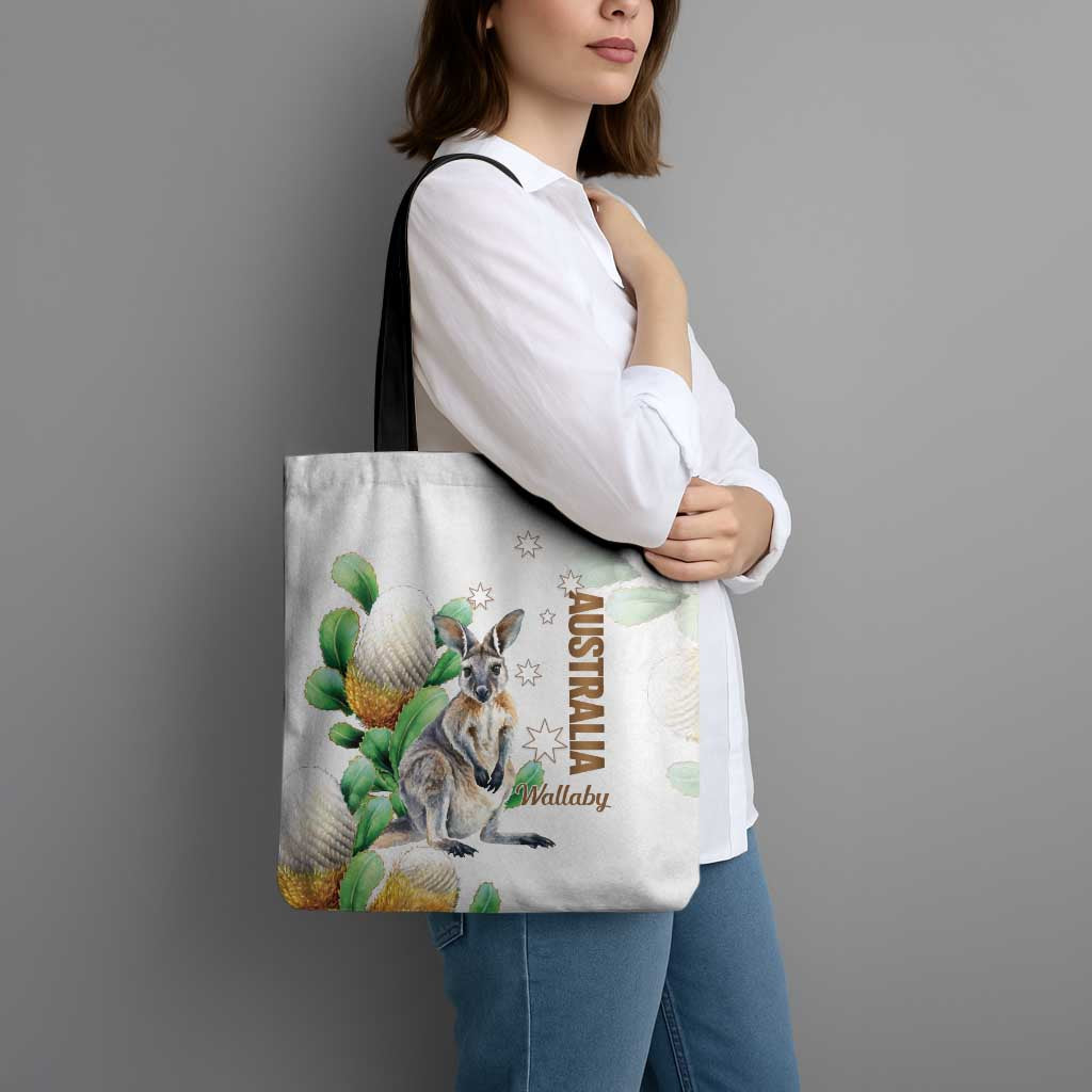 Australia Wallaby Tote Bag Yellow Banksia Watercolor Style - Aussie Hoodie