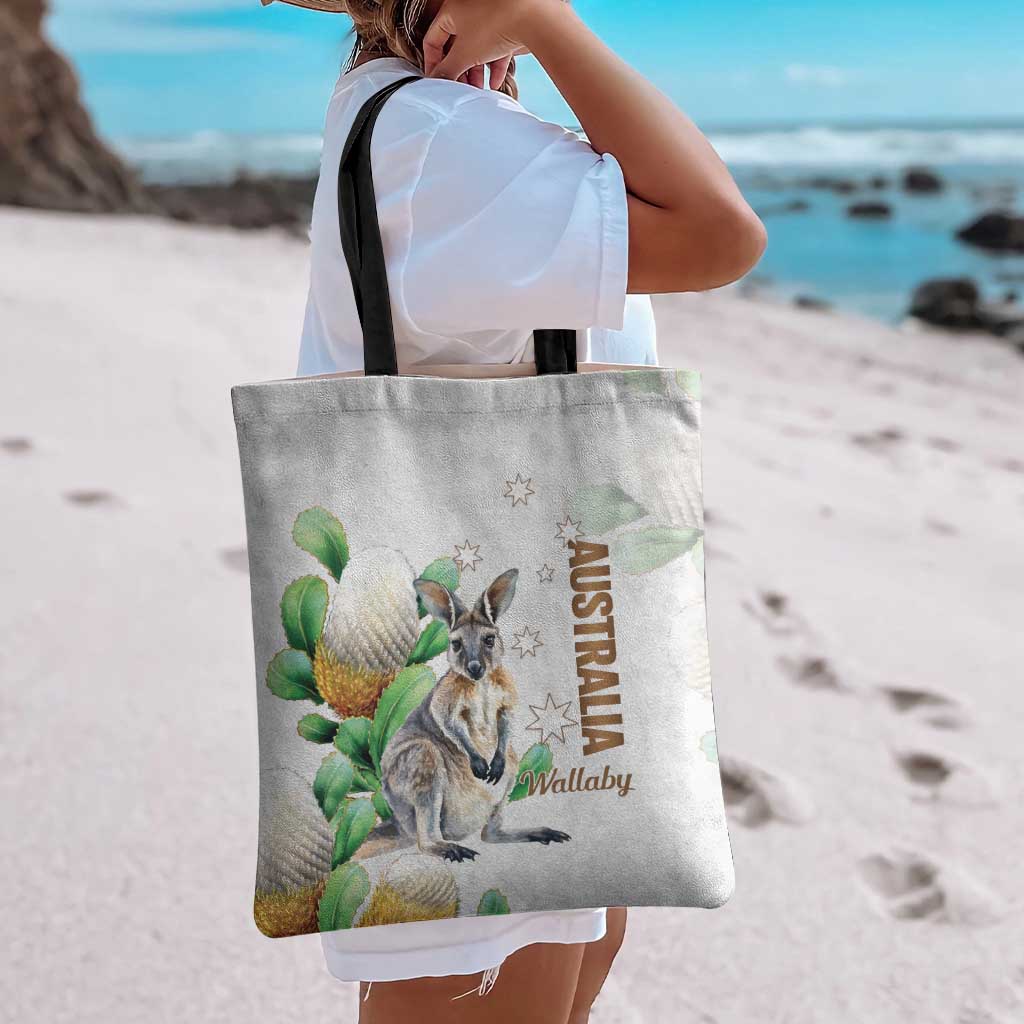 Australia Wallaby Tote Bag Yellow Banksia Watercolor Style - Aussie Hoodie