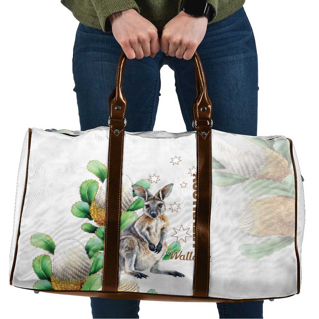Australia Wallaby Travel Bag Yellow Banksia Watercolor Style - Aussie Hoodie