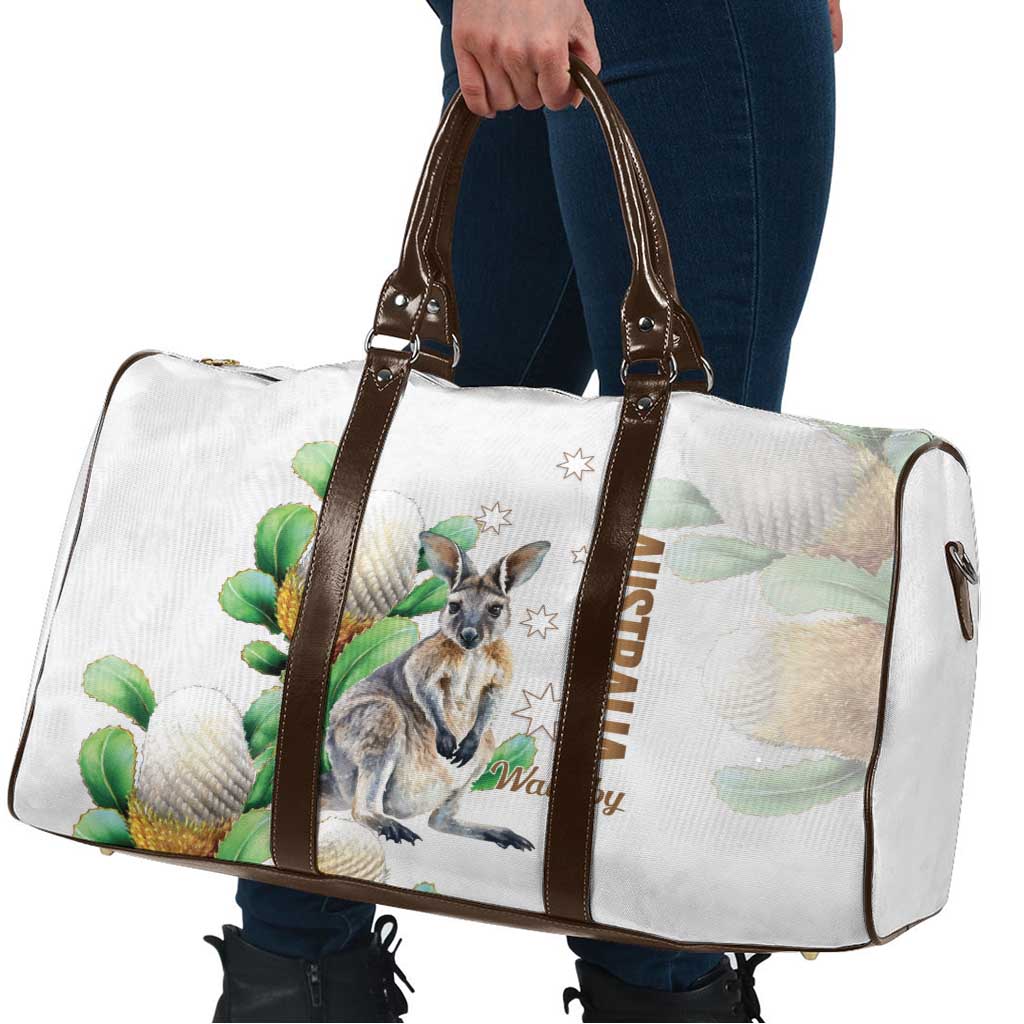 Australia Wallaby Travel Bag Yellow Banksia Watercolor Style - Aussie Hoodie