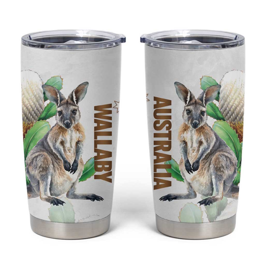 Australia Wallaby Tumbler Cup Yellow Banksia Watercolor Style - Aussie Hoodie