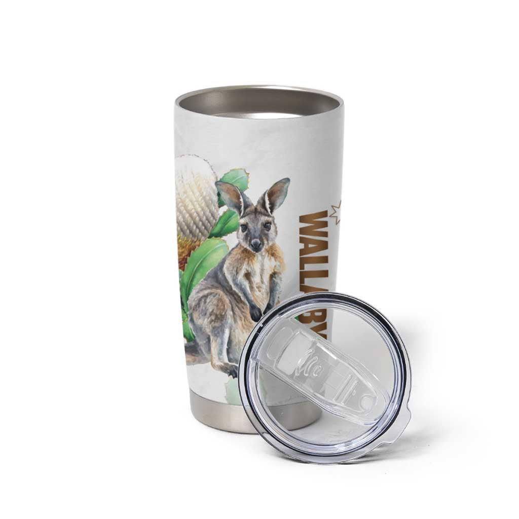 Australia Wallaby Tumbler Cup Yellow Banksia Watercolor Style - Aussie Hoodie