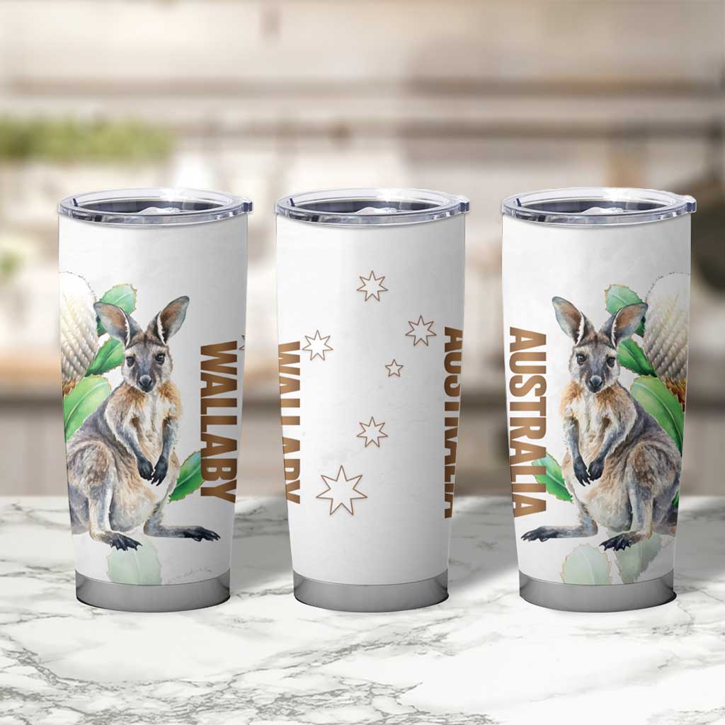 Australia Wallaby Tumbler Cup Yellow Banksia Watercolor Style - Aussie Hoodie