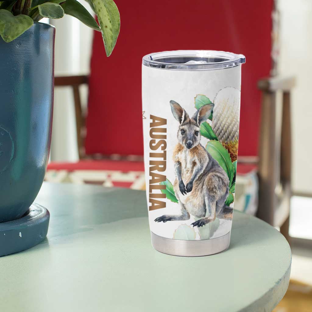 Australia Wallaby Tumbler Cup Yellow Banksia Watercolor Style - Aussie Hoodie
