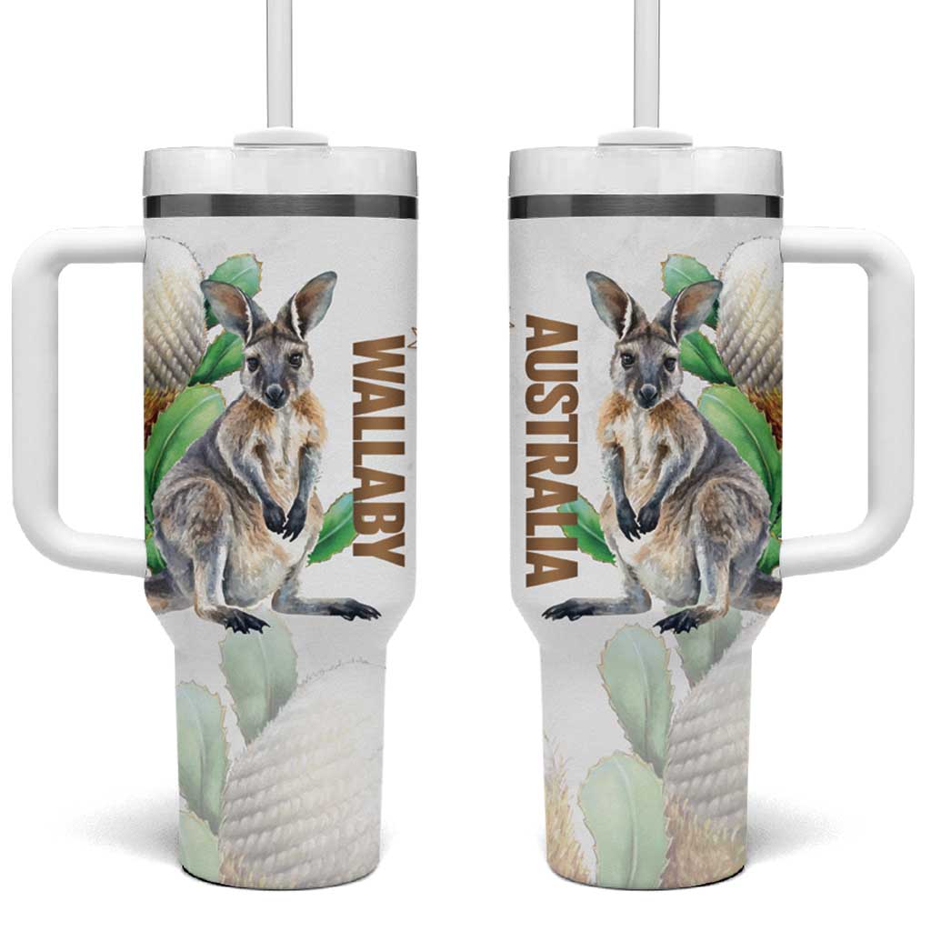 Australia Wallaby Tumbler With Handle Yellow Banksia Watercolor Style - Aussie Hoodie