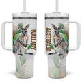 Australia Wallaby Tumbler With Handle Yellow Banksia Watercolor Style - Aussie Hoodie