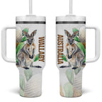 Australia Wallaby Tumbler With Handle Yellow Banksia Watercolor Style - Aussie Hoodie