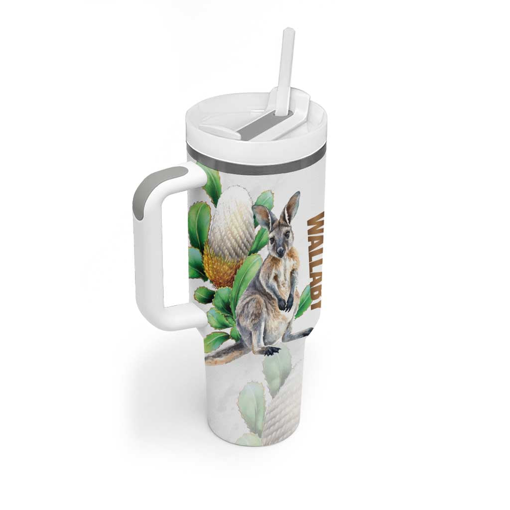 Australia Wallaby Tumbler With Handle Yellow Banksia Watercolor Style - Aussie Hoodie