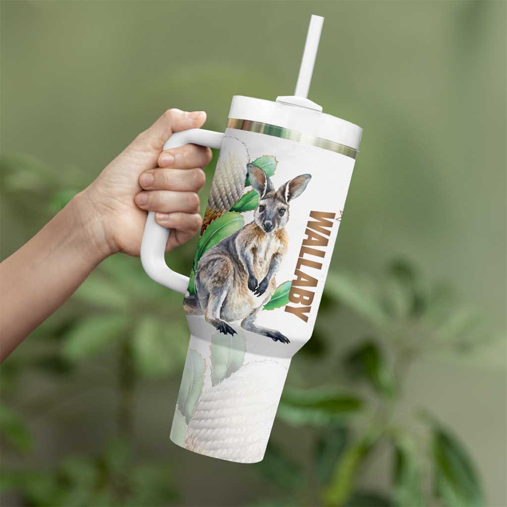 Australia Wallaby Tumbler With Handle Yellow Banksia Watercolor Style - Aussie Hoodie