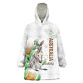 Australia Wallaby Wearable Blanket Hoodie Yellow Banksia Watercolor Style - Aussie Hoodie