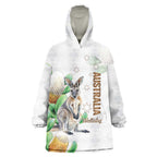 Australia Wallaby Wearable Blanket Hoodie Yellow Banksia Watercolor Style - Aussie Hoodie