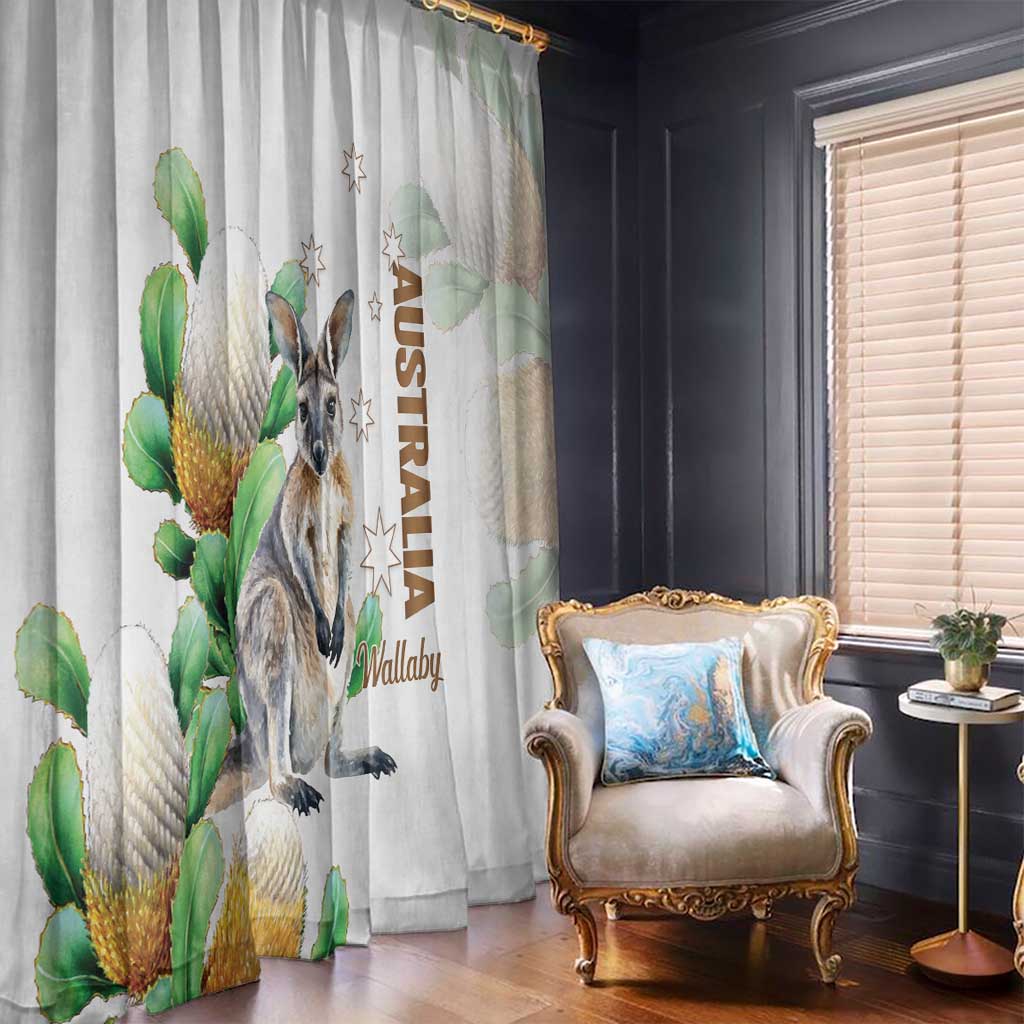 Australia Wallaby Window Curtain Yellow Banksia Watercolor Style - Aussie Hoodie